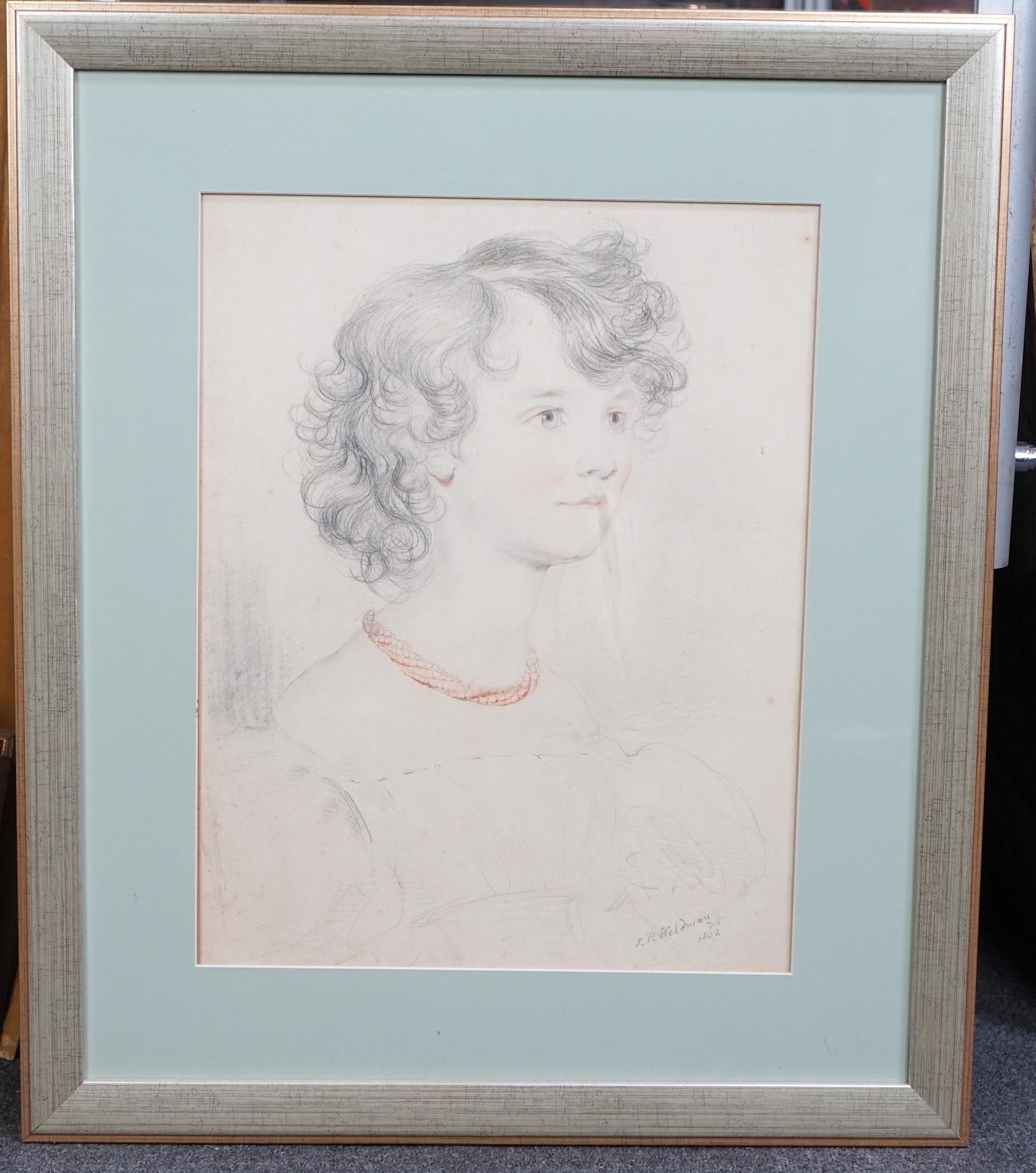 John Robert Wildman (fl.1823-1839) Family portraits of young girls, pencil and sanguine chalk on paper (6) each signed, each, 46 x 39cm